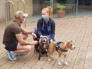Cherie with guest and pets at Pets in the Park vet clinic at the Early Morning Centre